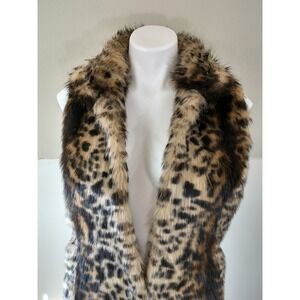 Adrienne Landau Leopard Faux Fur Vest Women's XS with Front Pockets